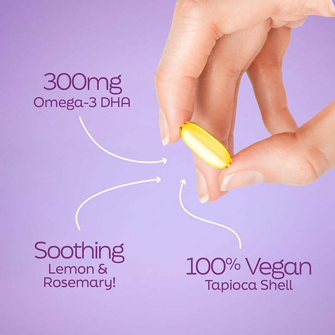 Root'd Prenatal DHA - 300mg Pure Vegan Omega-3 DHA from Algal Oil Plant-Based Prenatal Supplement for Pregnancy Fetal Brain &amp Eye Development Non-GMO Lemon &amp Rosemary Flavor 30 Softgels