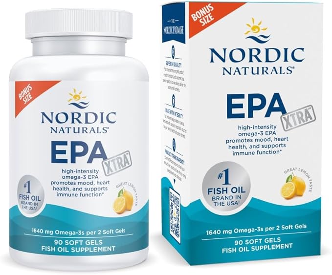 Nordic Naturals EPA Xtra Lemon - 90 Soft Gels - 1640 mg Omega-3 - High-Intensity EPA Formula for Positive Mood Heart Health &amp Healthy Immunity - Non-GMO - 45 Servings