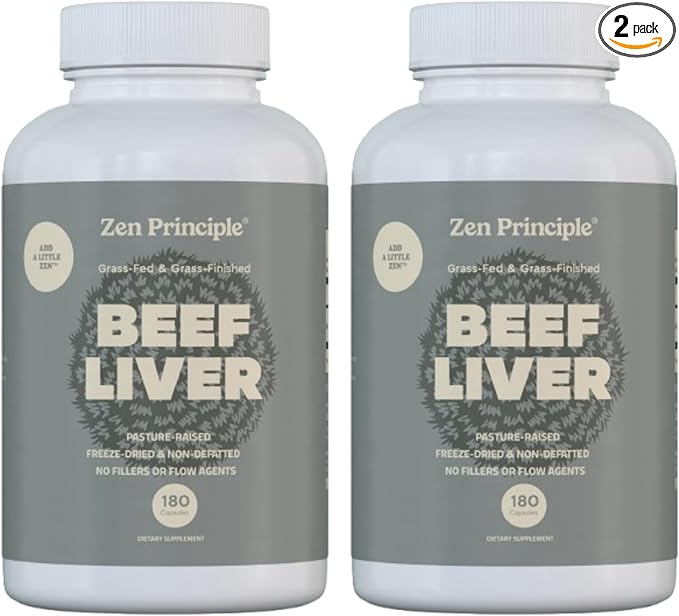Zen Principle Ultra-Pure Desiccated Beef Liver Grass-Fed &amp Finished New Zealand No Hormones or GMOs Natural Energy &amp Workout Support with Iron Amino Acids &amp Vitamins. 360 Capsules.