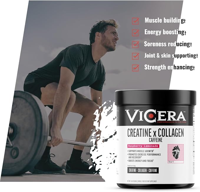 Creatine x Collagen x Caffeine Powder Raspberry Lemonade Flavor Creatine Monohydrate and Collagen with 100 mg Plant Based Caffeine from Coffee Berry Gluten Free Non GMO 16.4 Oz