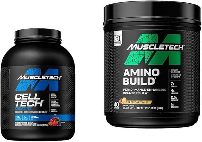 MuscleTech Creatine Monohydrate Powder Cell-Tech Creatine Powder | Post Workout Recovery Drink &amp BCAA Amino Acids + Electrolyte Powder Amino Build 7g of BCAAs + Electrolytes