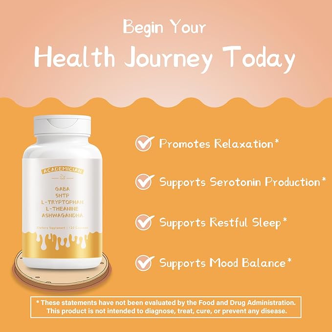 Ashwagandha Capsules with 5HTP 200mg Capsules L-tryptophan 1000mg L-theanine Supplement - 120 Count