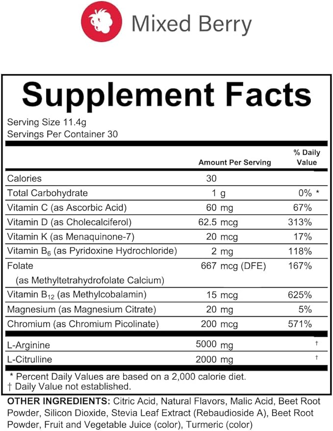L-Arginine Complete Mixed Berry - 5000mg L Arginine Nitric Oxide Booster Natural Supplement Increases Energy and Endurance