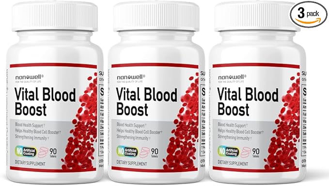 Vital Blood Boost - Dietary Supplement for White and Red Blood Cell Support - Iron with Selenium Zinc Vitamin B12 &amp Folic Acid - 90 Tablets x 3 Bottles 270 Day Supply