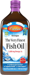 Carlson - The Very Finest Fish Oil 1600 mg Omega-3s Liquid Fish Oil Supplement Norwegian Fish Oil Wild-Caught Sustainably Sourced Fish Oil Liquid Mixed Berry 500 mL (16.9 Fl Oz)…