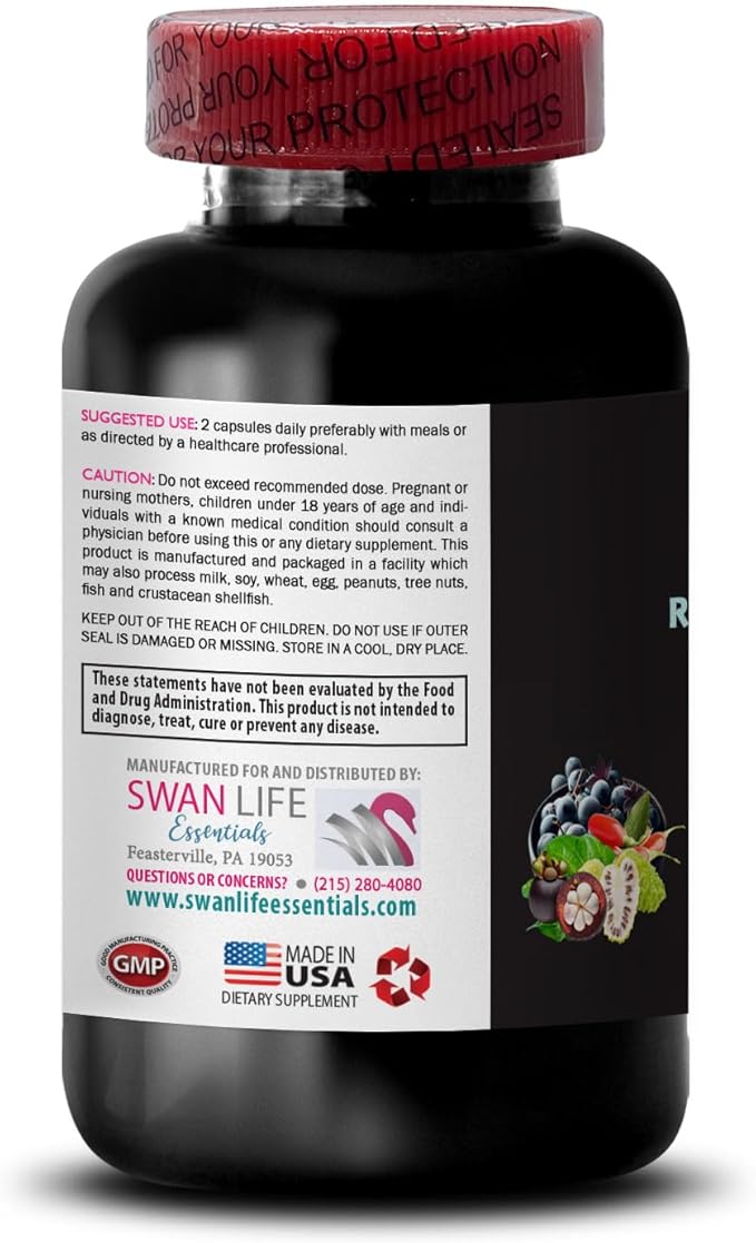 Acai Berry Boost - RESVERATROL COMLEX - Elderberry Power Flavorful Energy Grape Skin Strength Blueberry Balance Daily Antioxidants Goji Berry Power Nutritional Support 3 Bottles 180 Capsules