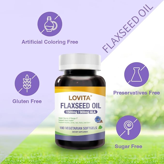 Lovita Cold-Pressed Flaxseed Oil softgel + Magnesium 800 Tablets Nutrient Bundle