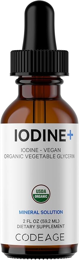 Codeage USDA Certified Organic Iodine Drops - 250 Mcg Per Serving - 1+ Year Supply - Liquid Iodide Supplement - Pure Clear Iodine - Vegan Potassium Iodine Liquid Drop - 2 fl oz