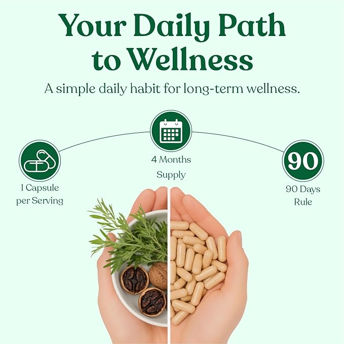 Wormwood Black Walnut Clove Complex 3-in-1 Formula with Sweet Wormwood Extract 120 Veggie Capsules Non-GMO &amp Gluten-Free Herbal Supplement for Adults