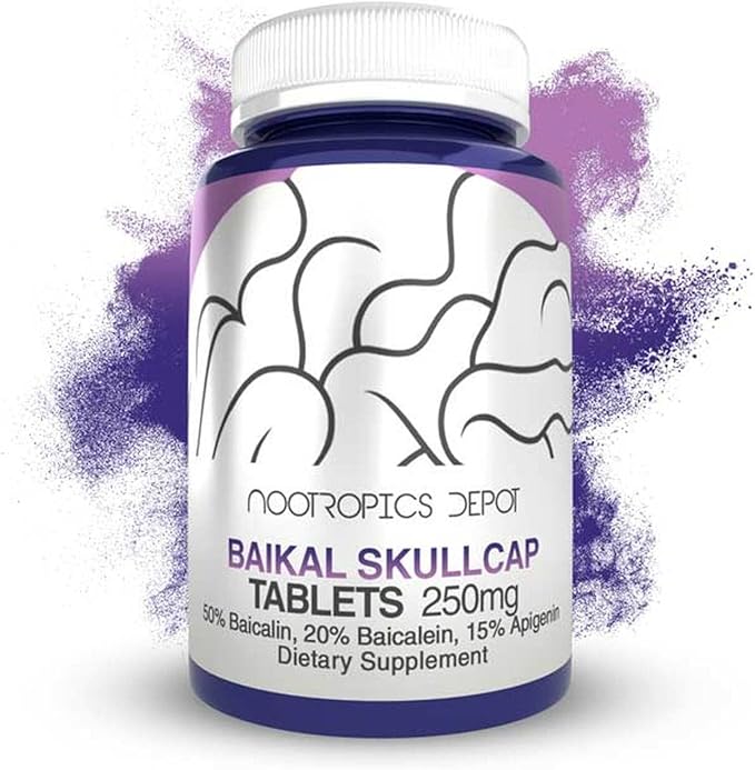 Nootropics Depot Baikal Skullcap Extract Tablets | 250mg | 60 Count | &gt15% Apigenin &gt20% Baicalein &gt50% Baicalin
