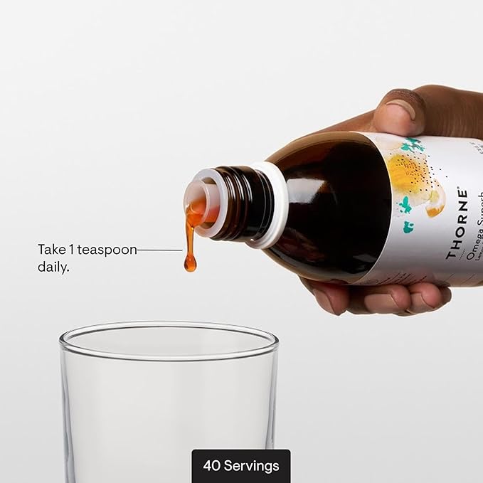 THORNE - Omega Superb - Fish Oil Liquid Supplement with EPA &amp DHA - Supports Brain Skin Joint &amp Heart Health* - Lemon Berry - Third-Party Certified - Gluten Dairy &amp Soy-Free - 40 Servin