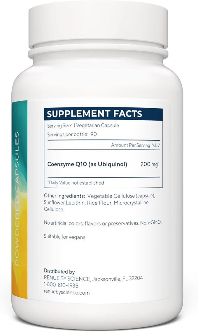 Renue By Science CoQ10 - Coenzyme Q10 as Ubiquinol CoQ10 | High Strength Liposomal CoQ10 200mg Supplement | 90 Co Q10 Capsules | Non-GMO &amp Allergen Free | Made in the USA Third-Party Tested