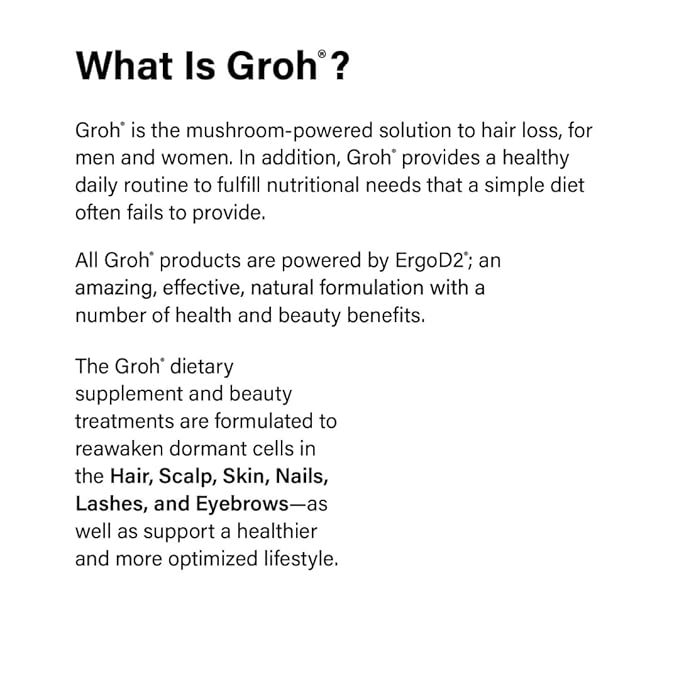 Groh Daily Vitality Boost - All Natural Hair Growth Supplement powered by ErgoD2 - Rich in Antioxidants - Vitamins for Stronger Hair Skin &amp Nails- Best Choice for Thinning Hair - 60 Count