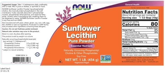 NOW Foods 2 Pack Sunflower Lecithin Pure Powder 1 lb (454 g)