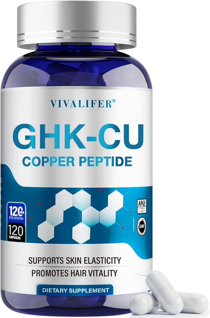 GHK-Cu Copper Peptide Supplement 120 Vegan Capsules High Potency Promotes Skin Repair Radiant Skin Elasticity Anti-Aging &amp Hair Growth Support