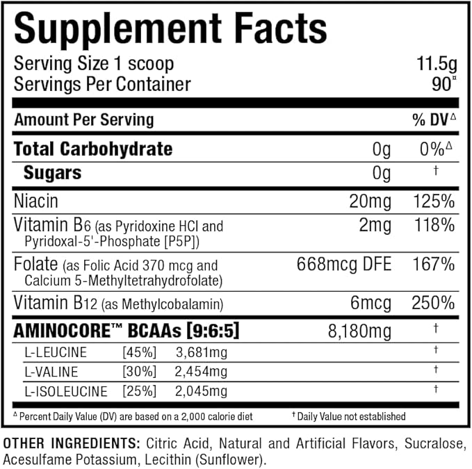 ALLMAX AMINOCORE BCAA Powder for Workout Muscle Recovery &amp Increased Endurance - Sugar Free No Fillers 8.18 Grams Bcaas Amino Acids B Vitamins for Women and Men- 90 Servings | Pink Lemonade 103