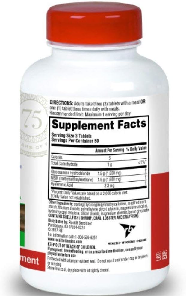 Schiff Glucosamine 1500mg Plus MSM and Hyaluronic Acid 150 tablets - Joint Supplement (Pack of 7)