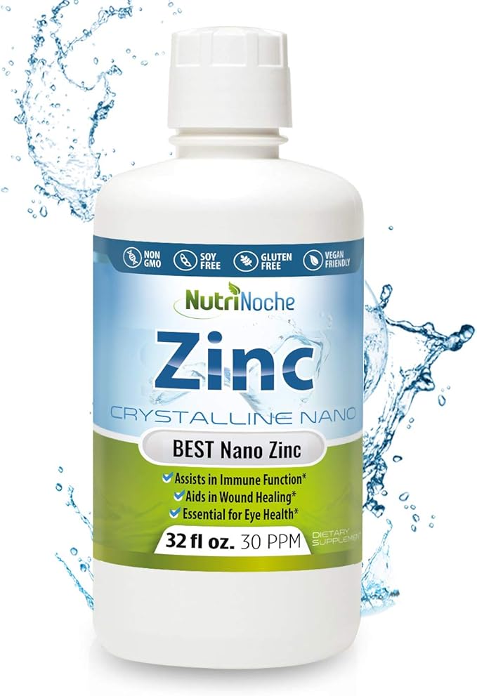 Liquid Zinc Supplement by Nutrinoche: Organic Liquid Drops - Ionic Zinc and Picolinate Alternative - 99.99% Ultra Pure Crystalline Nano Particles - for Adults and Children - (32 oz)