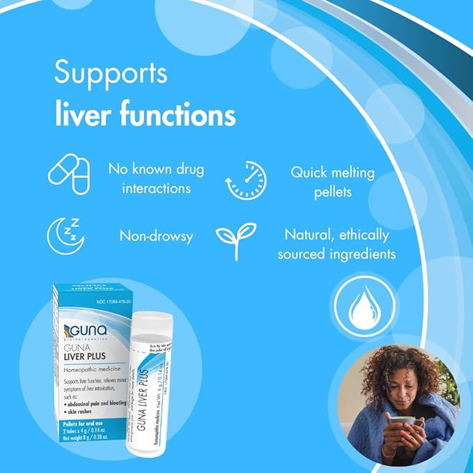 Guna Liver Plus Homeopathic Liver Support Suppleme Pellets – Supports Liver Function &amp Detox– 2 Tubes