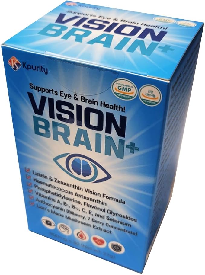 KPurity VisionBrain+ Eye &amp Brain Health Supplement with Lutein &amp Zeaxanthin - Enhances Memory Focus and Brain Performance - 90-Day Supply Softgels (3 Boxes VisionBrain+)