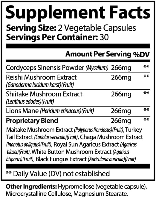 Vital Mushroom Complex Blend|Immune &amp Focus Support Capsules | 60 Count