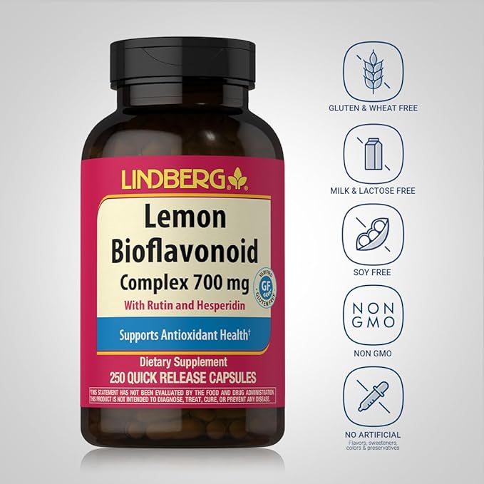 Lindberg Lemon Bioflavonoid Complex | 700mg | 250 Capsules | Supplement with Rutin and Hesperidin | Non-GMO Gluten Free