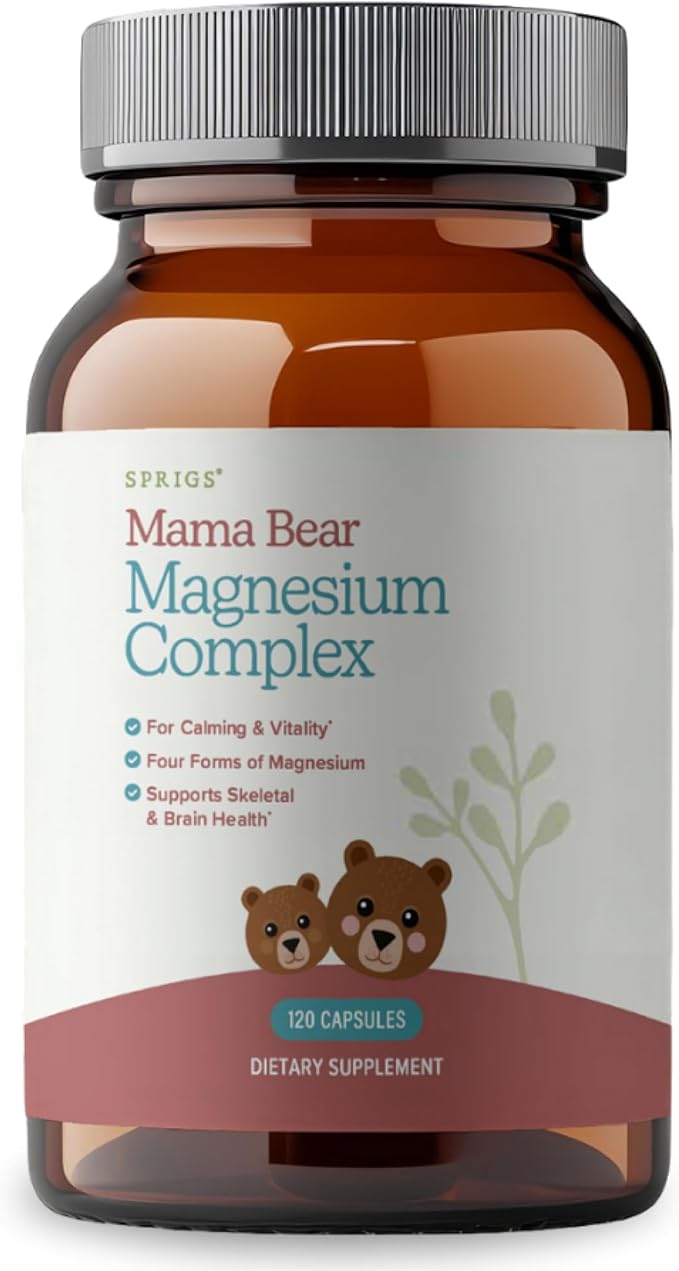 Mama Bear Magnesium Complex Supplement 120 Capsules | 4 Forms - Glycinate Citrate L-Threonate &amp Elemental Plus Nettles &amp Spinach Support Nutrition Calm &amp Skeletal &amp Brain Health