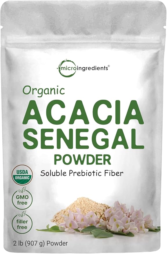 Micro Ingredients Organic Acacia Senegal Fiber Powder 2 lb | Instant Soluble Fiber | Plant-Based Prebiotic for Gut &amp Digestive Health | Non-GMO Gluten-Free Vegan