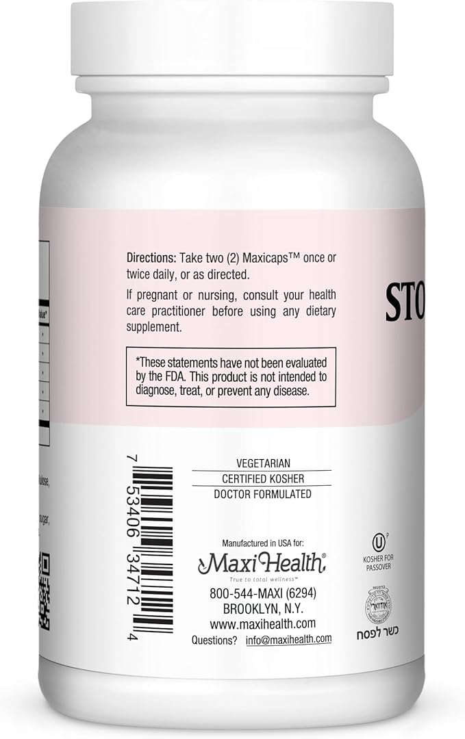 Maxi Health Stomach Anti Acid Support Full Spectrum Capsules 120 Count - Kosher for Passover