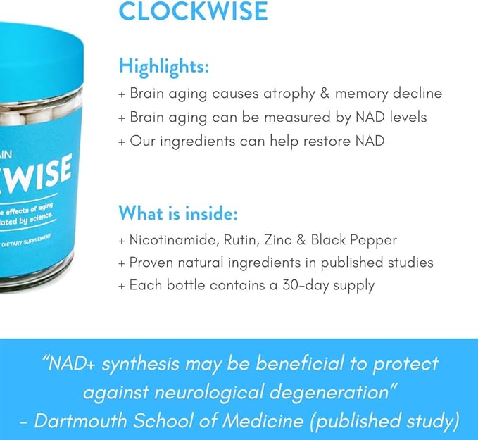 TruBrain Clockwise | Nicotinamide | NAD Booster | Increases Energy &amp Promotes Anti Aging | Cell Immunity