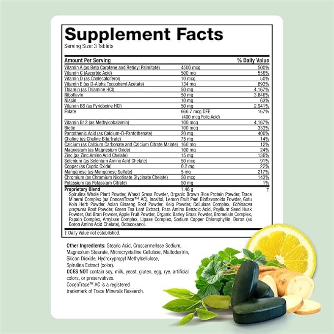 Life's Fortune Whole Food Multivitamin &amp Mineral Supplement for Men &amp Women | Daily Energy Support Vitamins | Immune Brain &amp Metabolism Support | Iron Free 60 Vegetarian Tablets
