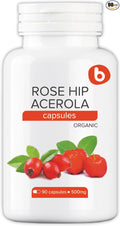b Natural RoseHips &amp Acerola Capsules - Plant Based Vitamin C 1000mg from Acerola Cherry Powder &amp Rosehip Powder - Without Ascorbic Acid - Supports Immune Health - GMO Free - 90 Vegan Capsules