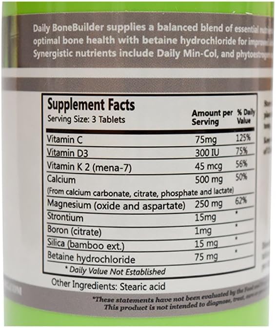 Daily Manufacturing Bone Builder (Vitamin's C D3 K2 Calcium Magnesium Strontium Boron Silicon &amp Betaine Hydrochloride) 180 Tablets