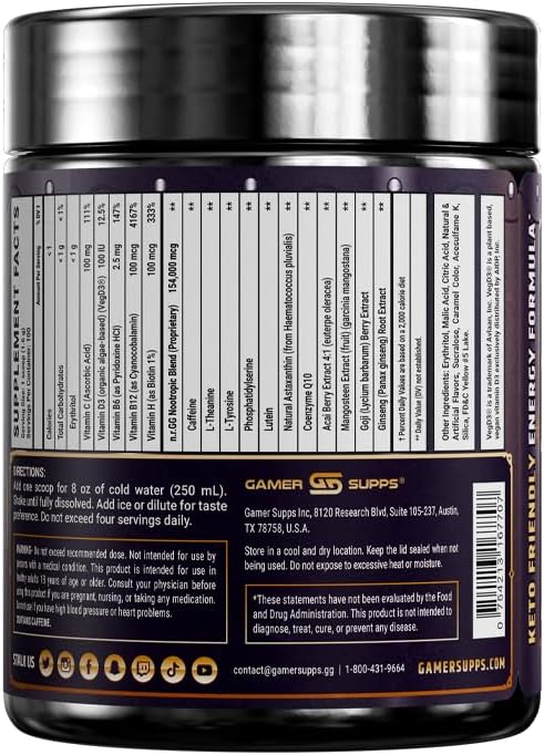 Gamer Supps GG Energy - Crusaderade by SwaggerSouls (100 Servings) - Keto Friendly Gaming Energy and Nootropic Blend Sugar Free + Organic Caffeine + Vitamins + Immune Support Powder Drink