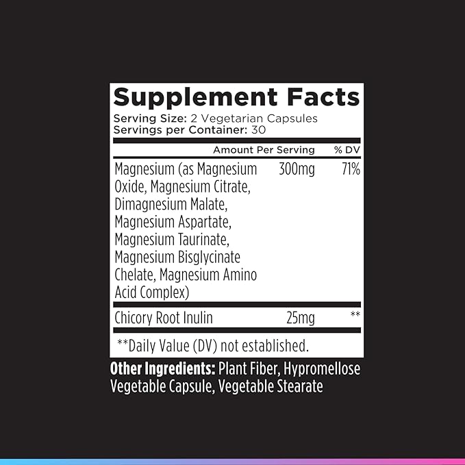 Livingood Daily Magnesium Supplement with Magnesium Glycinate Citrate Malate Oxide Aspartate Amino Acid Complex and Chicory Root for Heart Health Sleep and Muscle Support 300mg 60 Capsules
