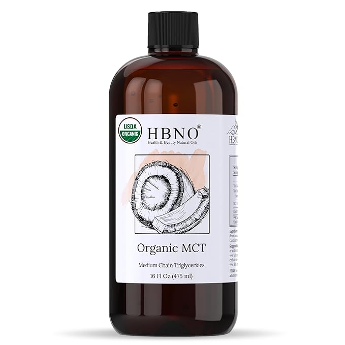 HBNO Organic MCT Oil 16 oz (475ml) Value Size - Ideal for Salad dressings Lip balms Face wash Lotions Skincare and hair care products.