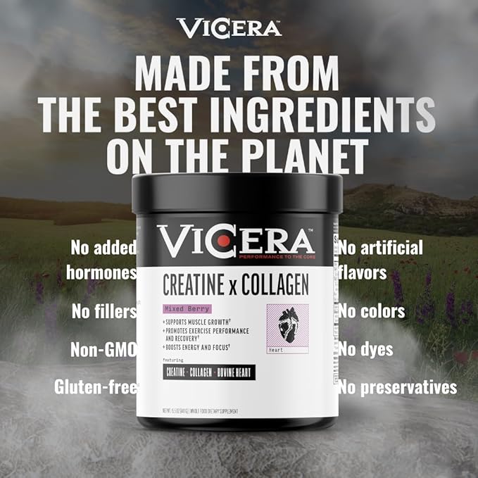 Creatine + Collagen Powder Berry Flavor Creatine Monohydrate and Collagen Supplement with Probiotics Gluten Free Non GMO Easy to Digest Formula 30 Servings 13.8 Oz
