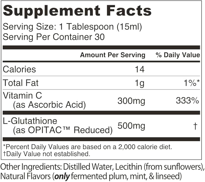 Lipo Naturals Liposomal Glutathione Complex Liquid (30 Doses) - Natural Formula Immunity + Liver Health + Anti-Aging Support with Vitamin C - Vegan China-Free (15oz / 443ml)