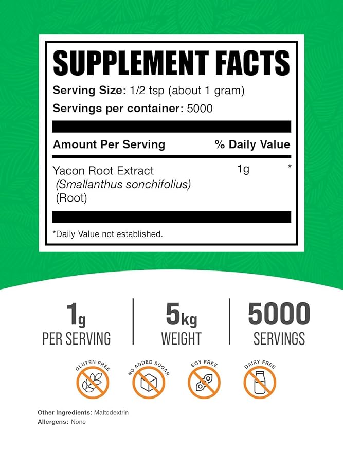 BulkSupplements.com Yacon Root Extract Powder - Sugar Substitute Natural Fiber Sweetener - Gluten Free 1g per Serving 1kg (2.2 lbs) (Pack of 5)