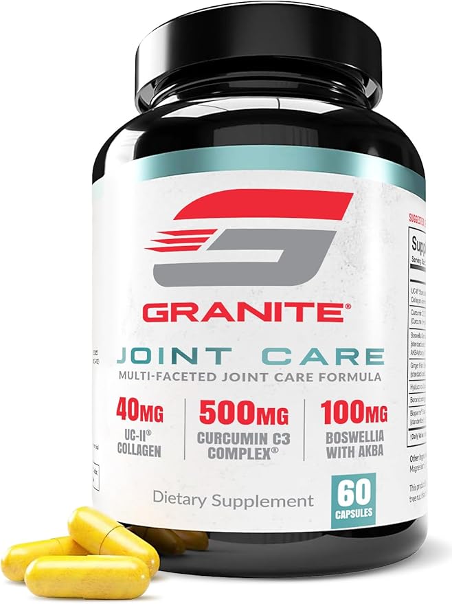 Granite Joint Care: Premium UC-II Collagen Turmeric Curcumin C3 AKBA Boswellia + More - All-in-One Support for Joint Mobility Comfort &amp Strength (60ct)