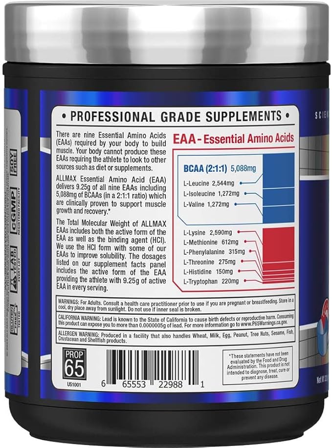 ALLMAX Essentials EAA Unflavored - 320g Powder - Helps Build More Muscle &amp Support Recovery - 5g BCAAs - Vegan &amp Gluten Free - 30 Servings
