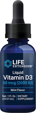Life Extension Liquid Vitamin D3 (Mint) 50 mcg (2000 IU) Immune System Support Bone Health Whole-Body Health Tasty Peppermint Flavor Gluten Free Non-GMO 29.57 ml