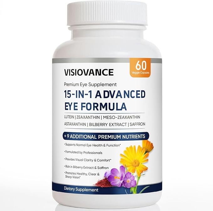 VisioVance 15 in 1 Advanced Eye Formula - Neurobella Eye Formula with All 3 Carotenoids Lutein &amp Zeaxanthin Bilberry Extract and Saffron 60ct(1)