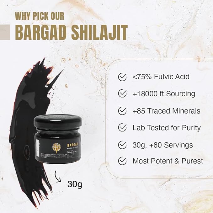 Bargad Himalayan Shilajit Resin for Women | 100% Pure Gold Grade &amp Lab Tested | Boosts Energy Immunity &amp Vitality with Fulvic Acid &amp 85+ Minerals | 30g of Premium Wellness