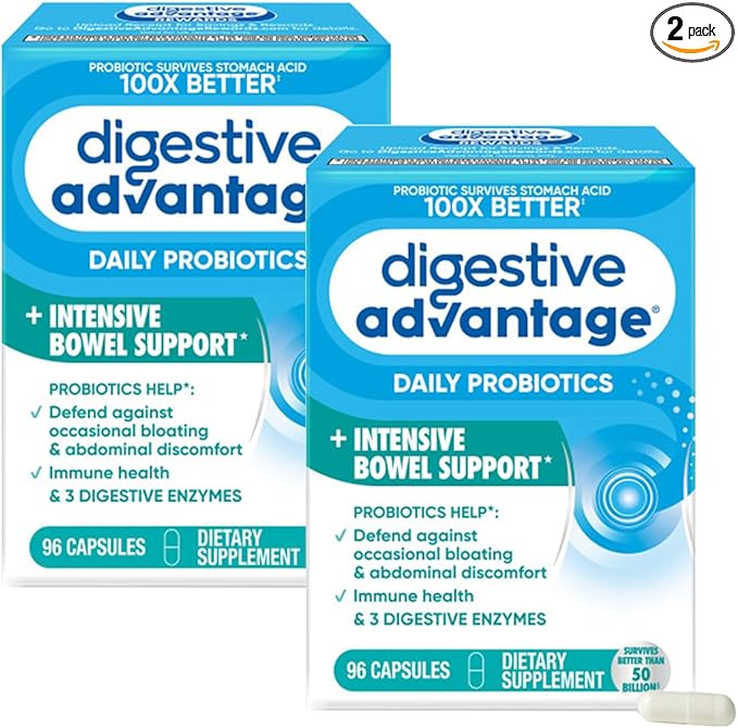 Digestive Advantage IBS Probiotics for Digestive Health &amp Intensive Bowel Support for Women &amp Men with Digestive Enzymes Support for Occasional Bloating &amp Gut Health 96ct Capsules (2)