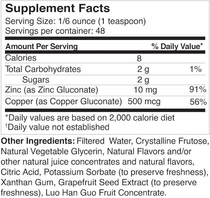 Life Solutions Zinc Complex - Zinc Gluconate and Copper Gluconate for Optimal Immune Support &amp Health - High Absorption Formula - Liquid 8oz-