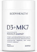 BodyHealth D3 + MK7 - Vitamin D3 5000IU Vitamin K1 Vitamin K2 - Easy to Swallow Supplement Supports Bone Strength &amp Calcium Absorbtion* - 60 Softgels