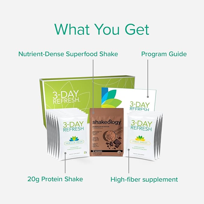 BODi 3-Day Refresh Complete Kit – Shakeology Vanilla Fresh Protein Shake Fiber Sweep Program Guide for Clean Eating Lose a Few Pounds Body Cleanse