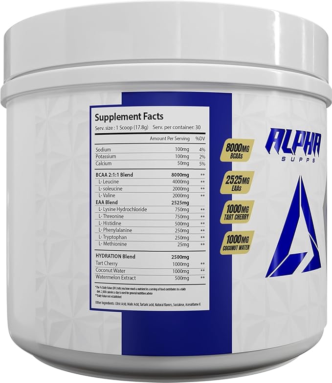 Alpha Supps Hydro 9 Aminos | EAA + Hydration Formula | Essential Amino Acids EAAs Powder with BCAAs &amp Electrolytes 30 Servings - Juicy Watermelon