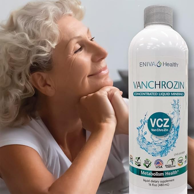 Eniva Health VANCHROZIN Liquid Ionic Minerals Supplement Vanadium Chromium &amp Zinc Diabetic Friendly 16 Fl Oz 96 Servings